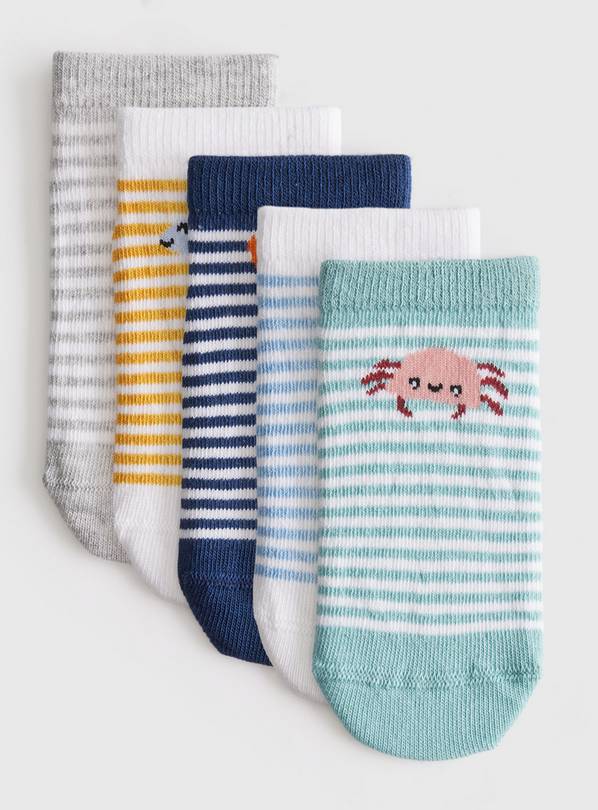 Sea Life Stripe Print Trainer Socks 5 Pack 9-12 Infant